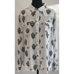 Cotton & Rye White Buffalo Print Western Pearl Snap Long Sleeve Top Size XL